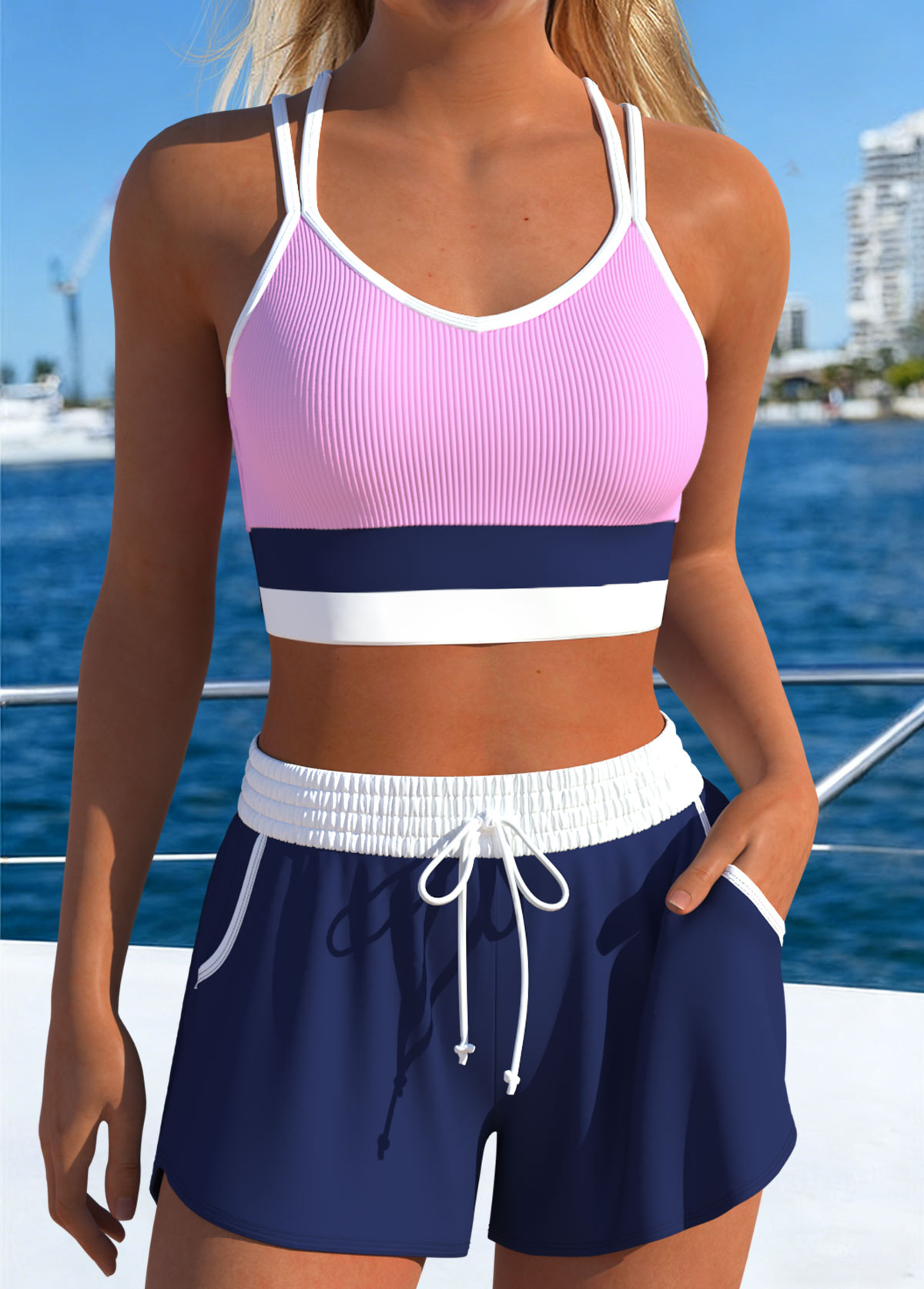 Navy Mid Waisted Layered Bikini Set | picture 