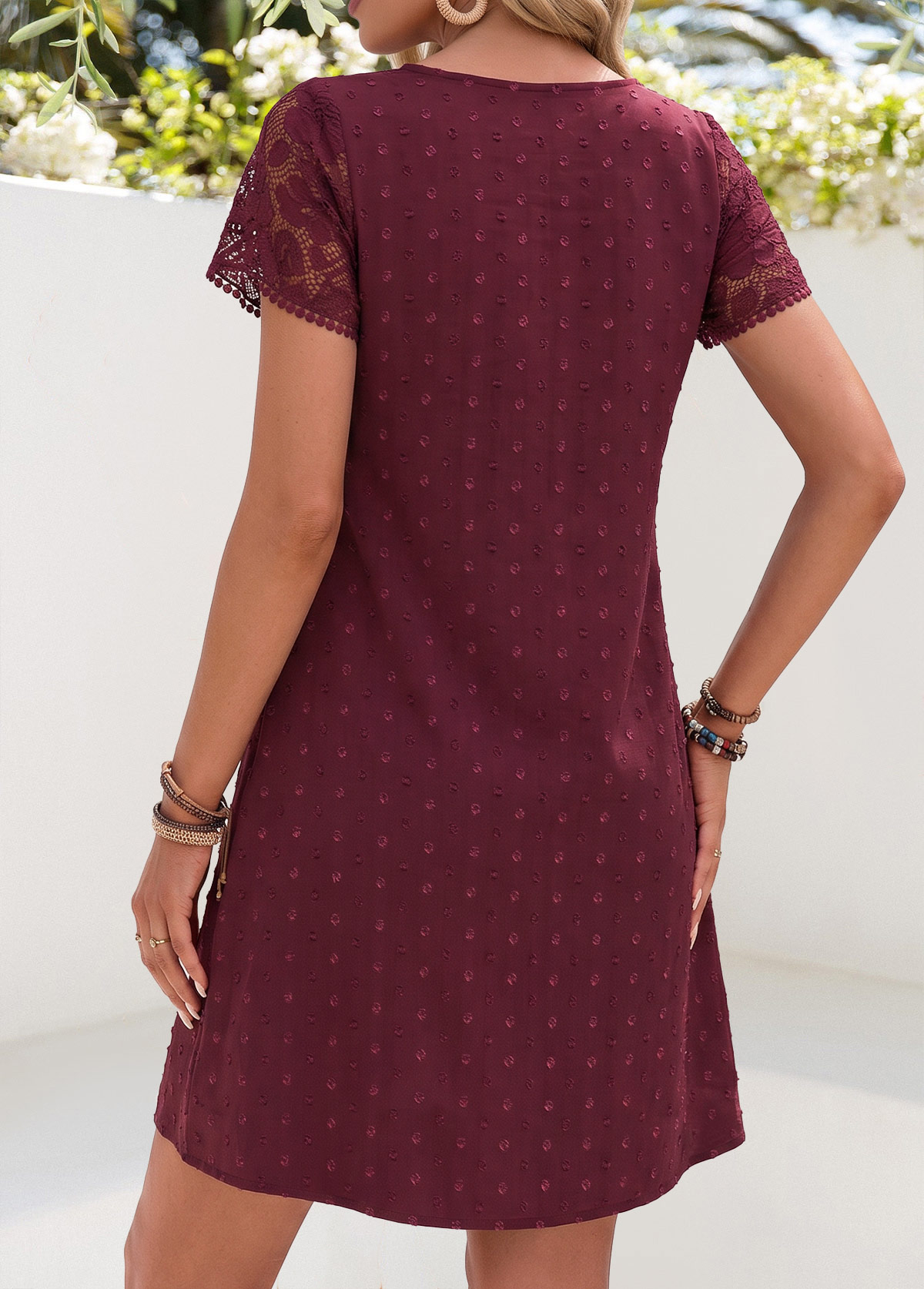 Dark Reddish Purple Short Tummy Coverage Split Neck Dress | picture 