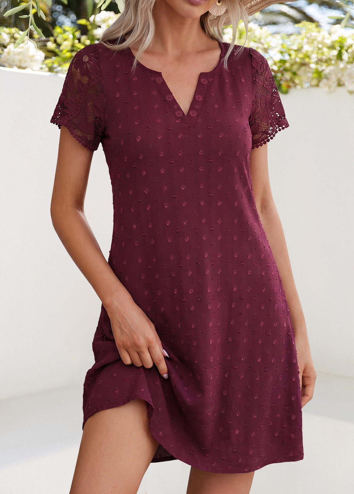 Dark Reddish Purple Short Tummy Coverage Split Neck Dress | picture 