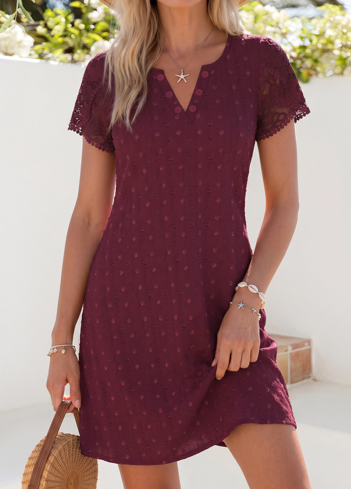 Dark Reddish Purple Short Tummy Coverage Split Neck Dress | picture 