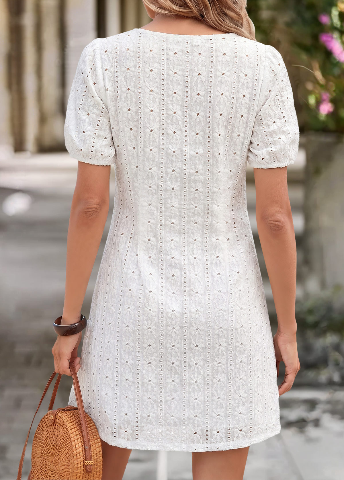 White Patchwork Short Sleeve Square Neck Dress | picture 