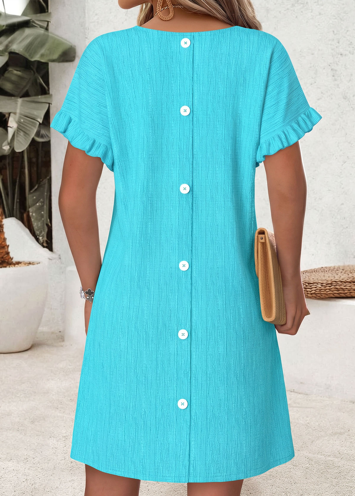 Cyan Short Sleeve Round Neck Dress | picture 