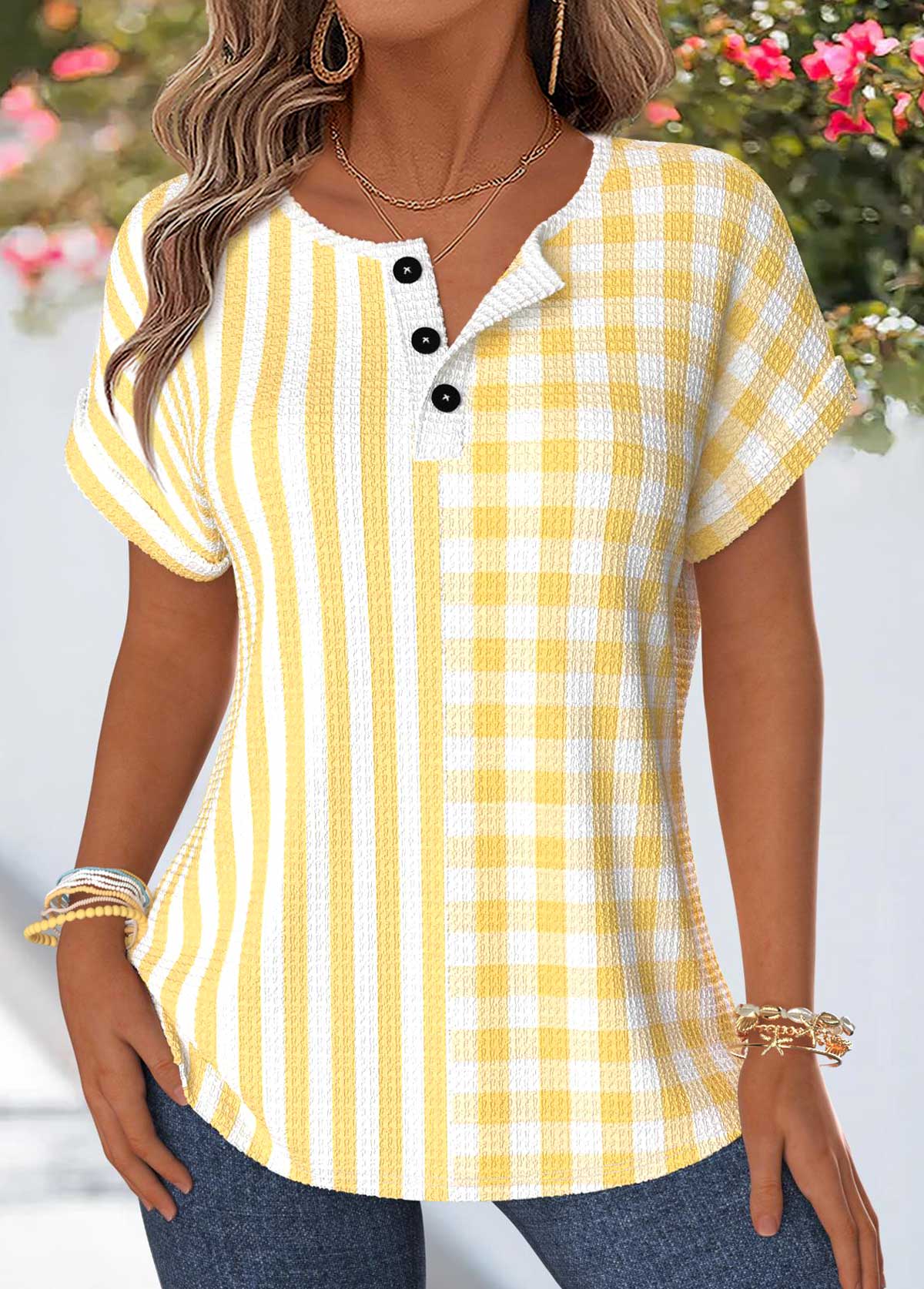 Light Yellow Geometric Print Tummy Coverage T Shirt | picture 