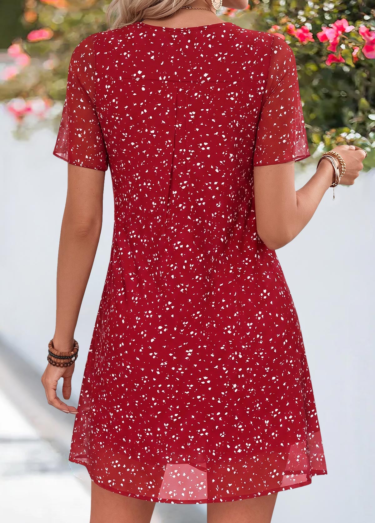 Red Polka Dot Short Layered V Neck Dress | picture 