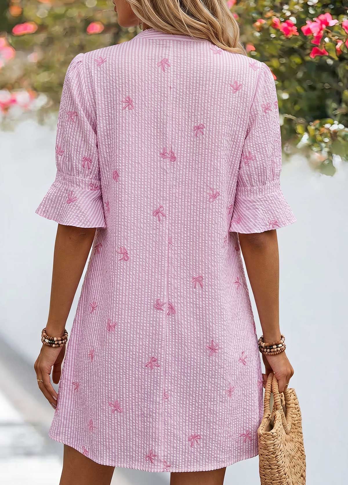 Pink Striped Short Tummy Coverage Half Sleeve Dress | picture 