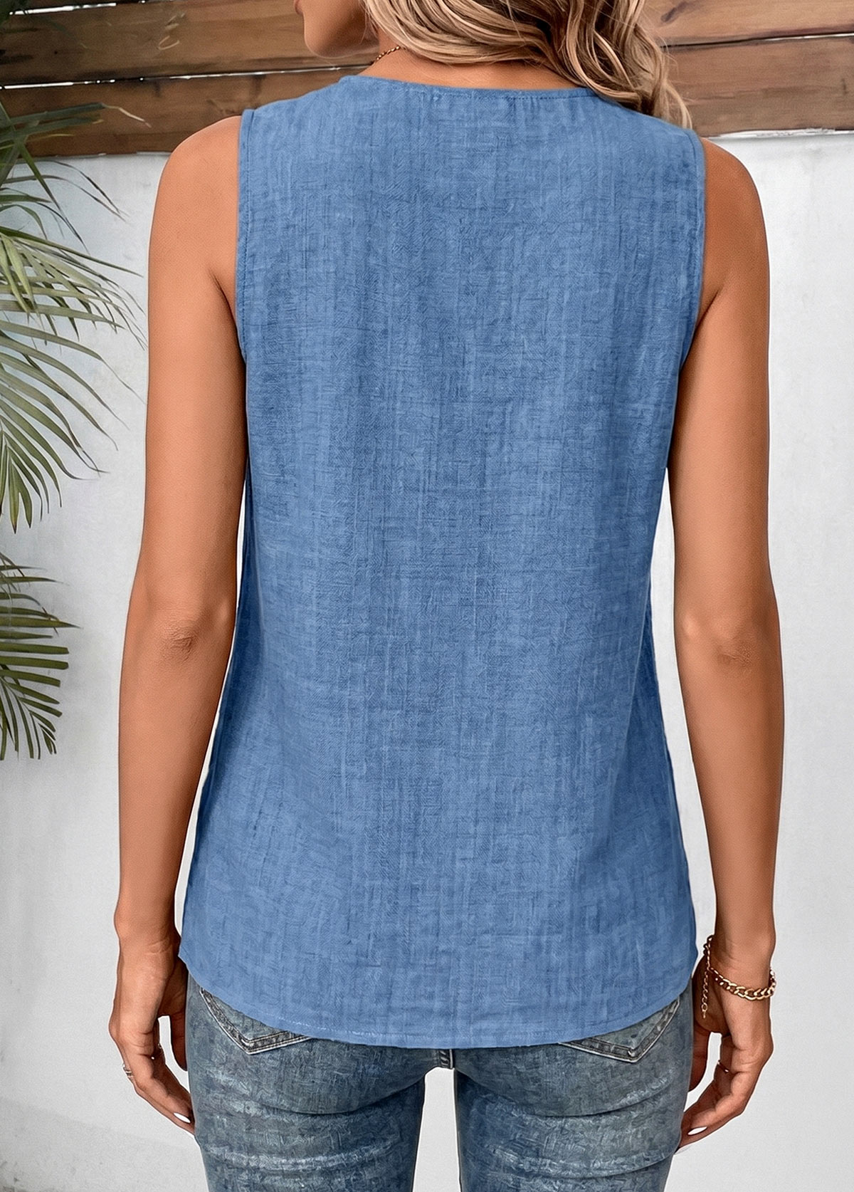 Denim Blue Tribal Print Sleeveless V Neck Tank Top | picture 