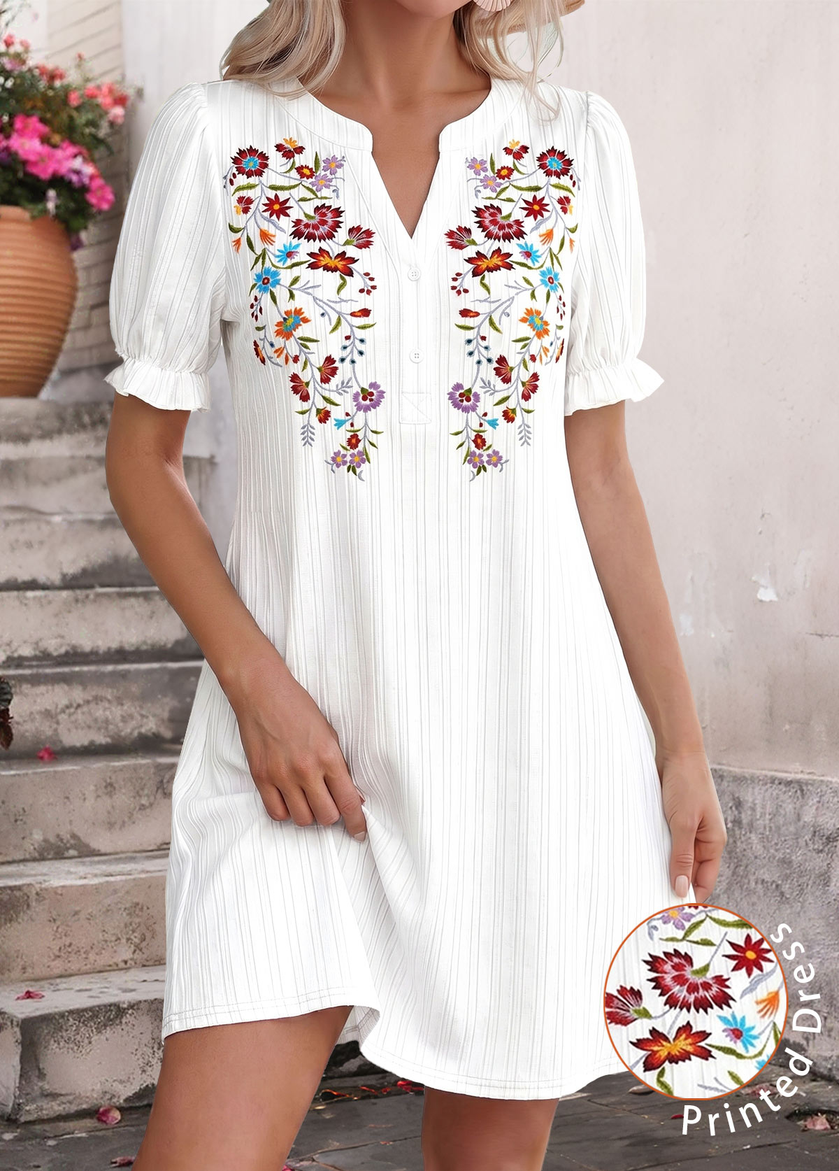 White Short Layered Split Neck Dress | picture 
