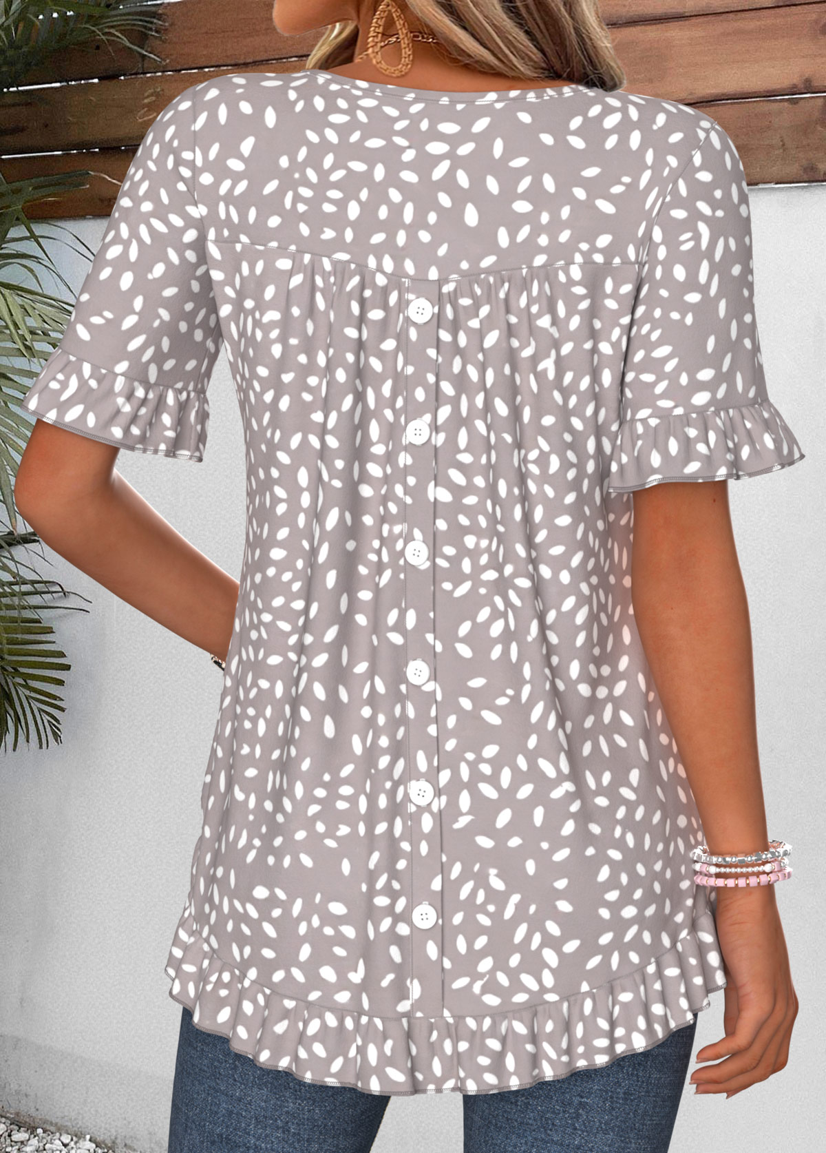 Grey Polka Dot Frill Short Sleeve T Shirt | picture 