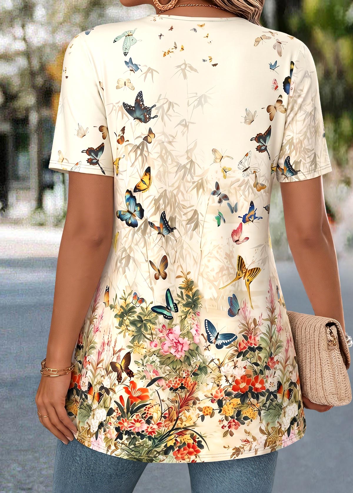 Light Yellow Floral Print Fake Two Piece Twinset | picture 