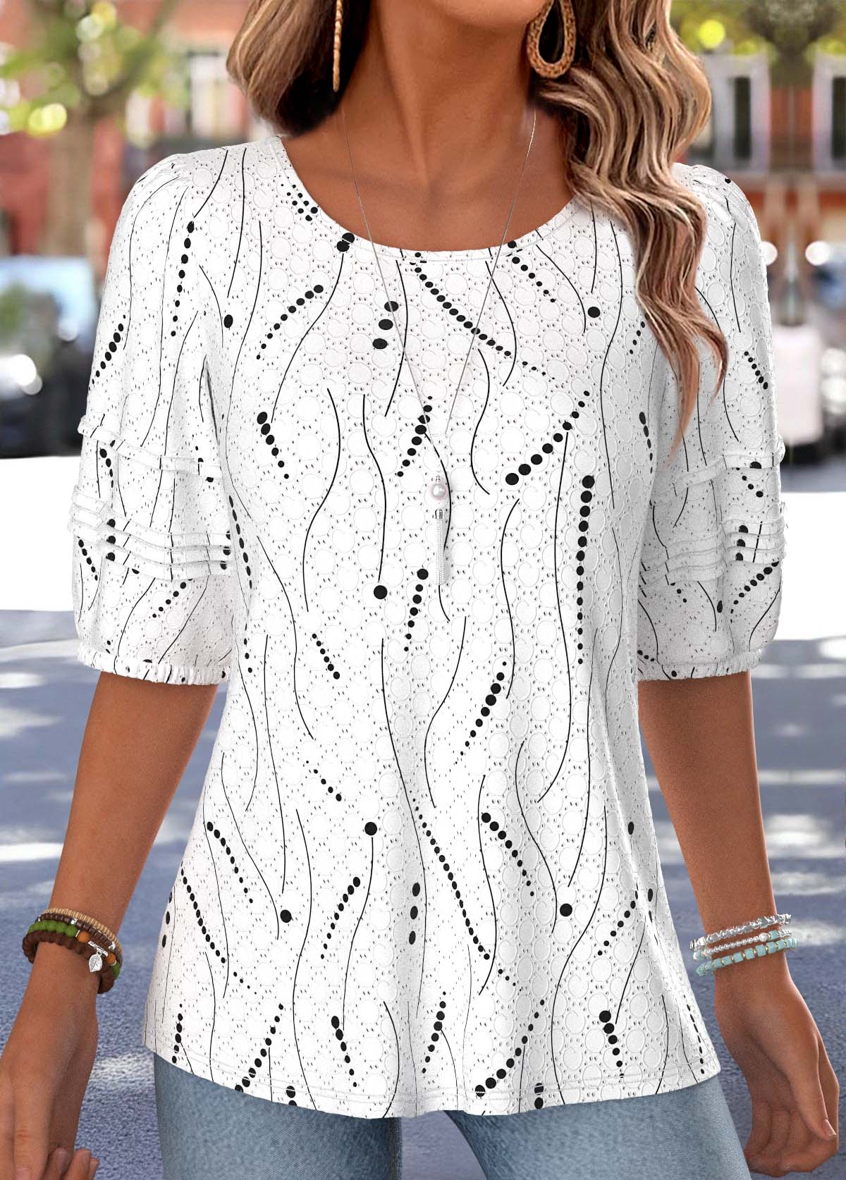 White Polka Dot Bowknot Half Sleeve T Shirt | picture 