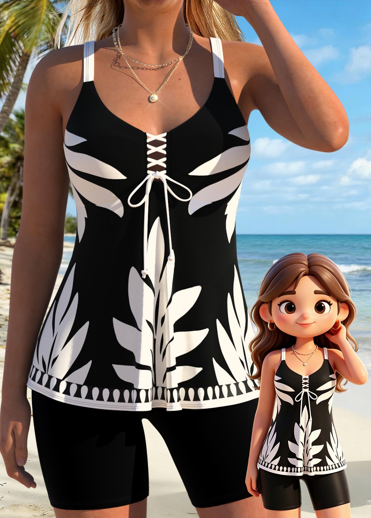 Black Mid Waisted Cut Out Tankini Set | picture 