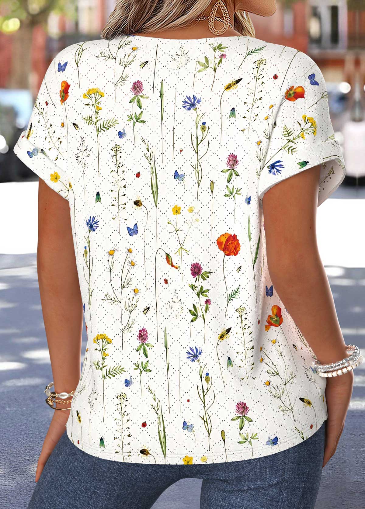 Multi Color Floral Print Tummy Coverage Short Sleeve Blouse | picture 