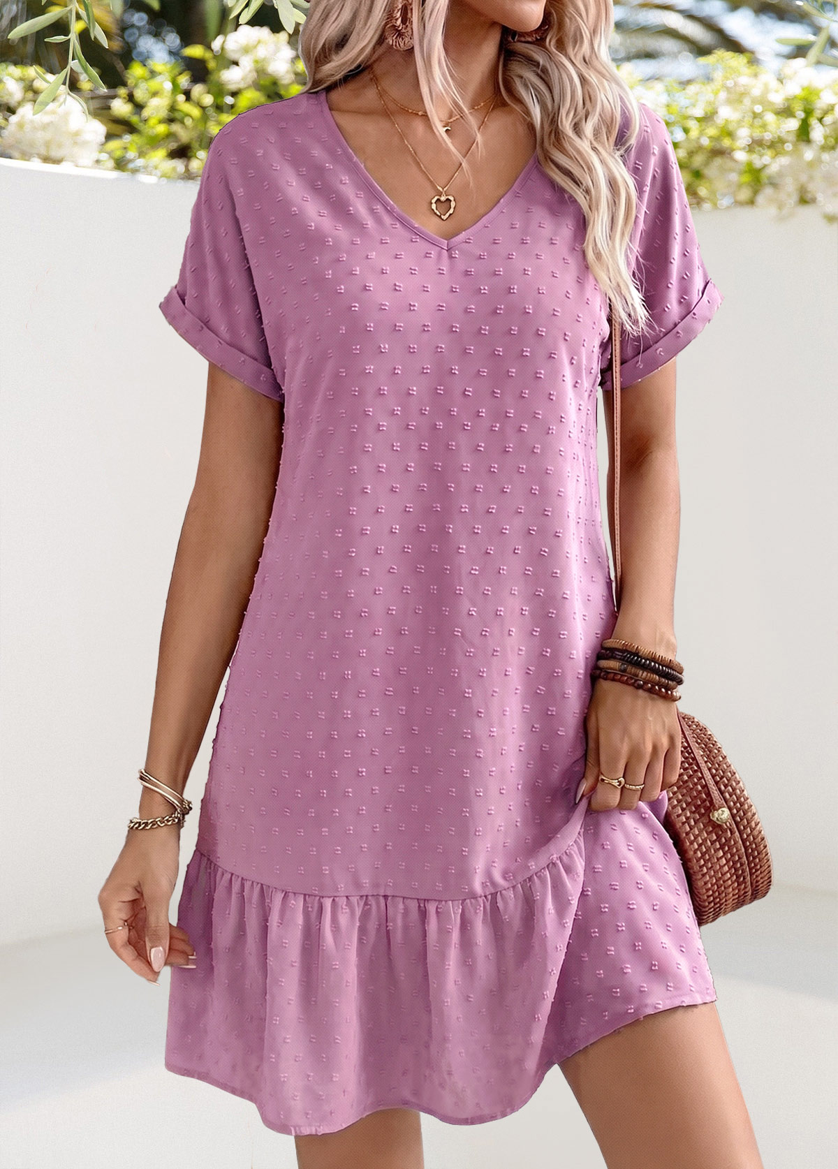 Purple Short Tummy Coverage V Neck Dress | picture 