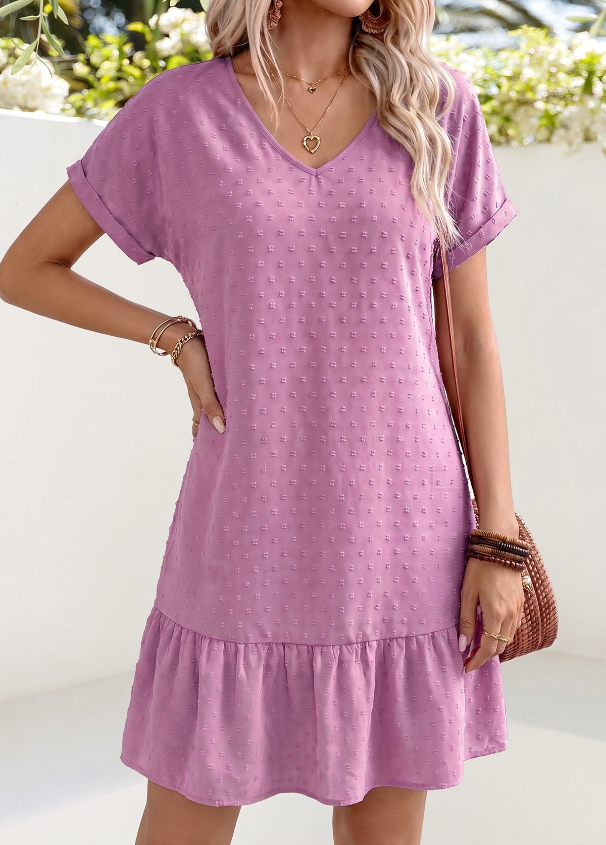 Purple Short Tummy Coverage V Neck Dress | picture 