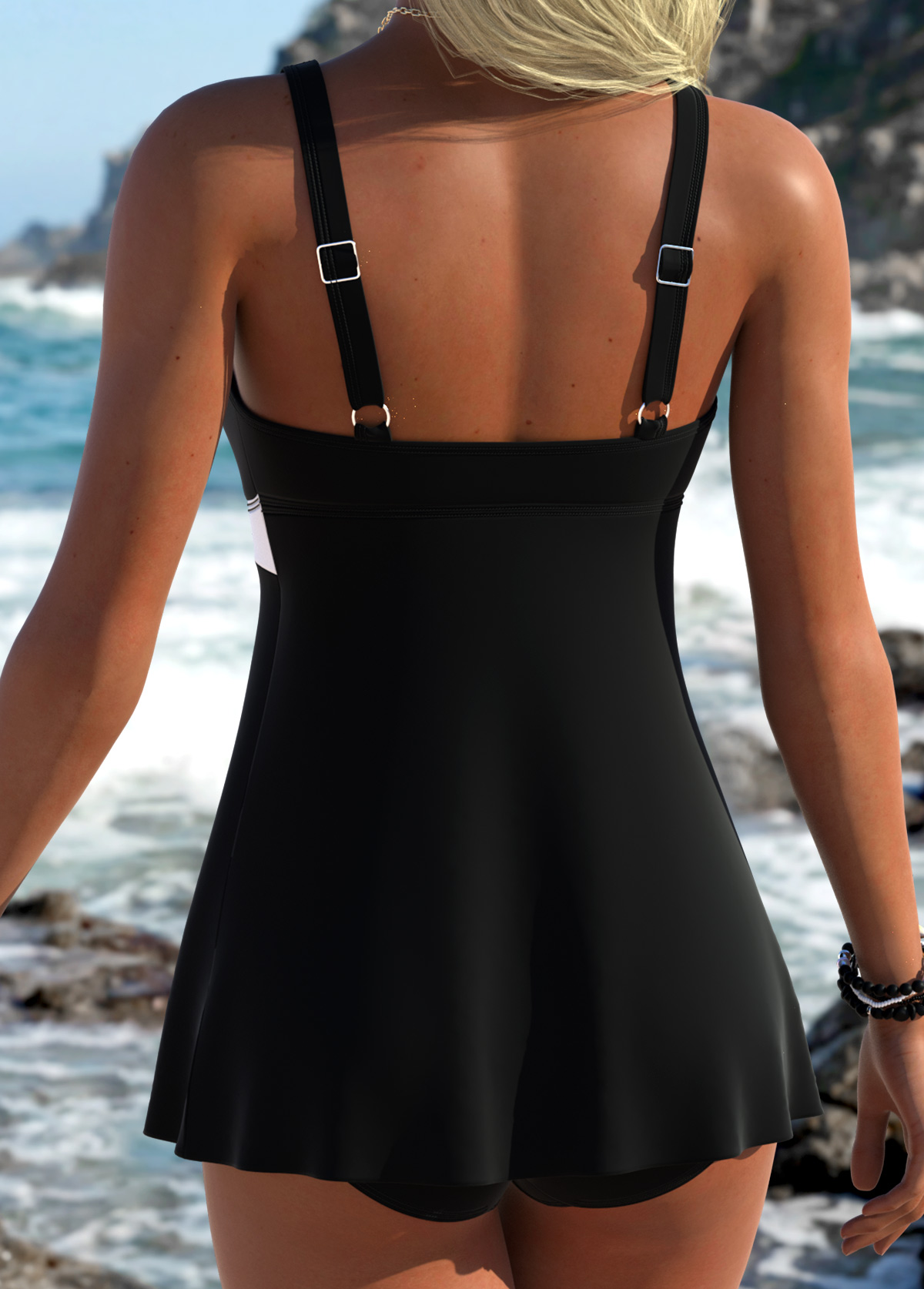 Black High Elasticity Detail Tankini Top-No Bottom | picture 