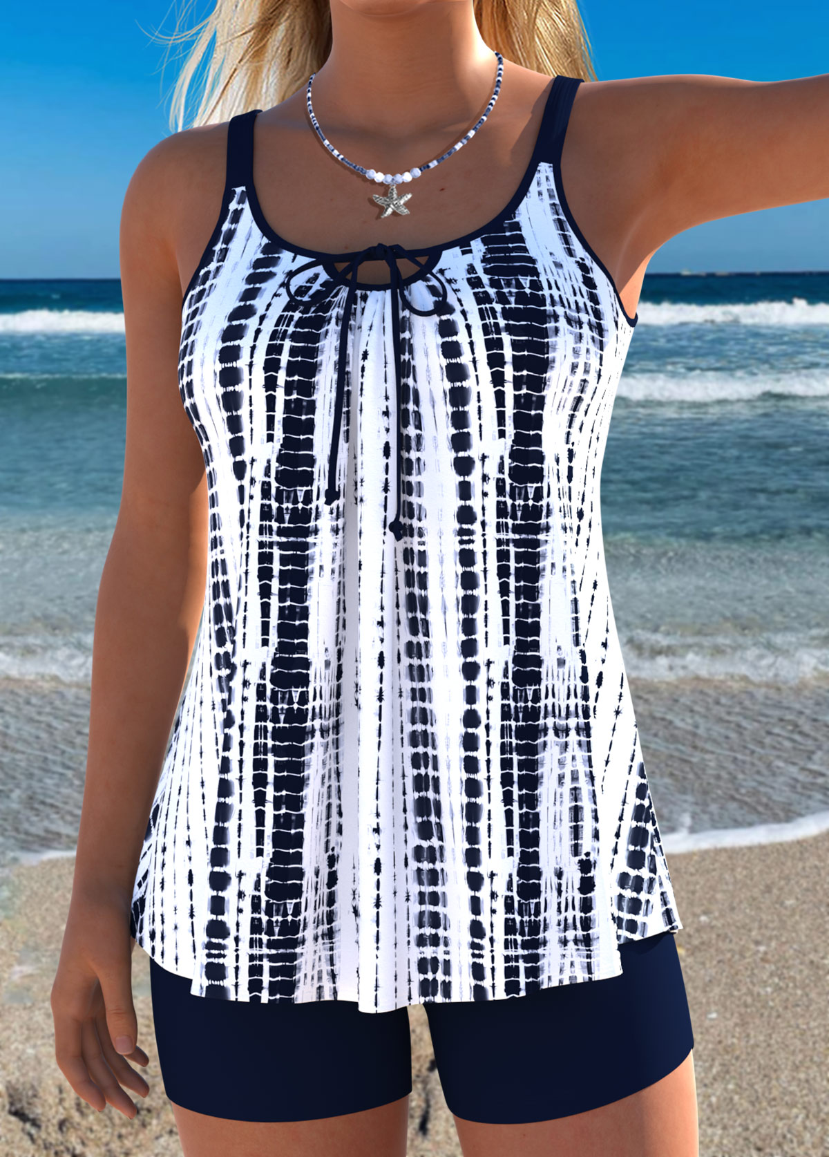 White Mid Waisted Lace Up Tankini Set | picture 