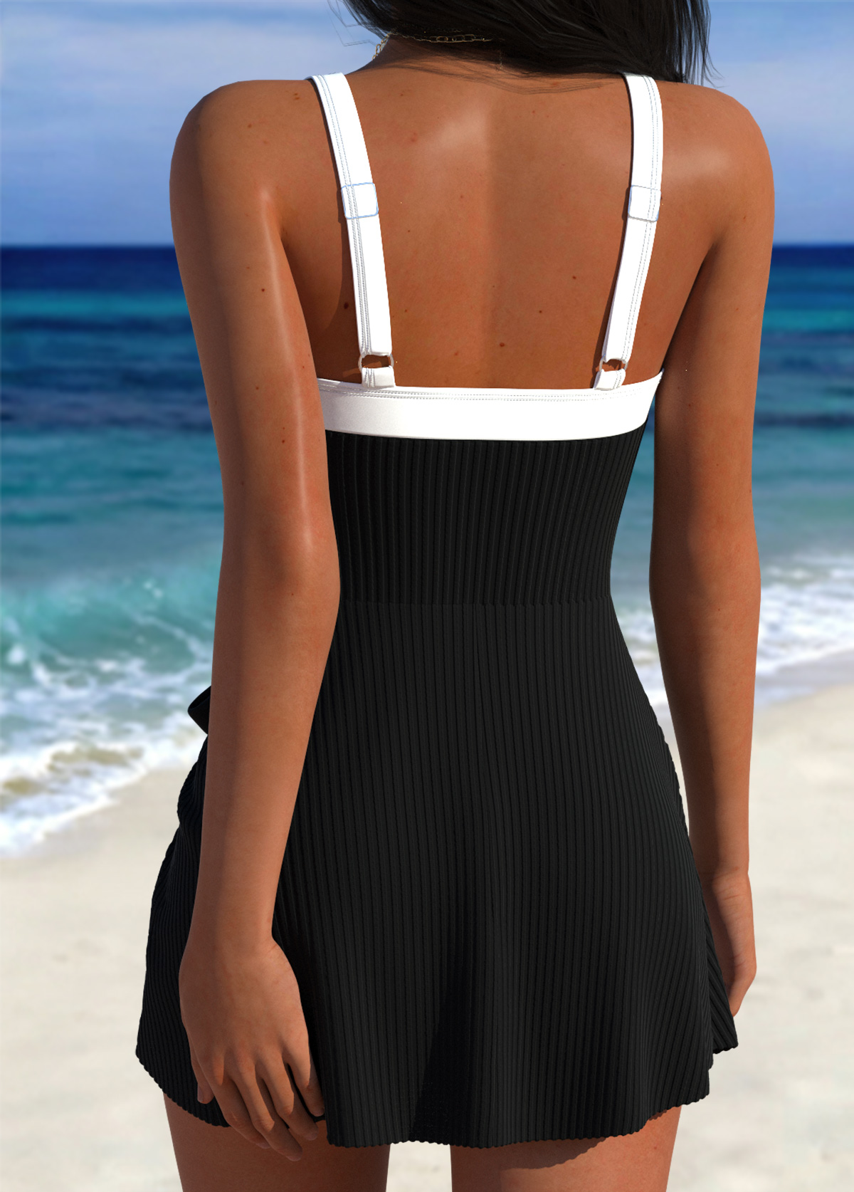 Black Adjustable Tie One Piece Swimdress | picture 