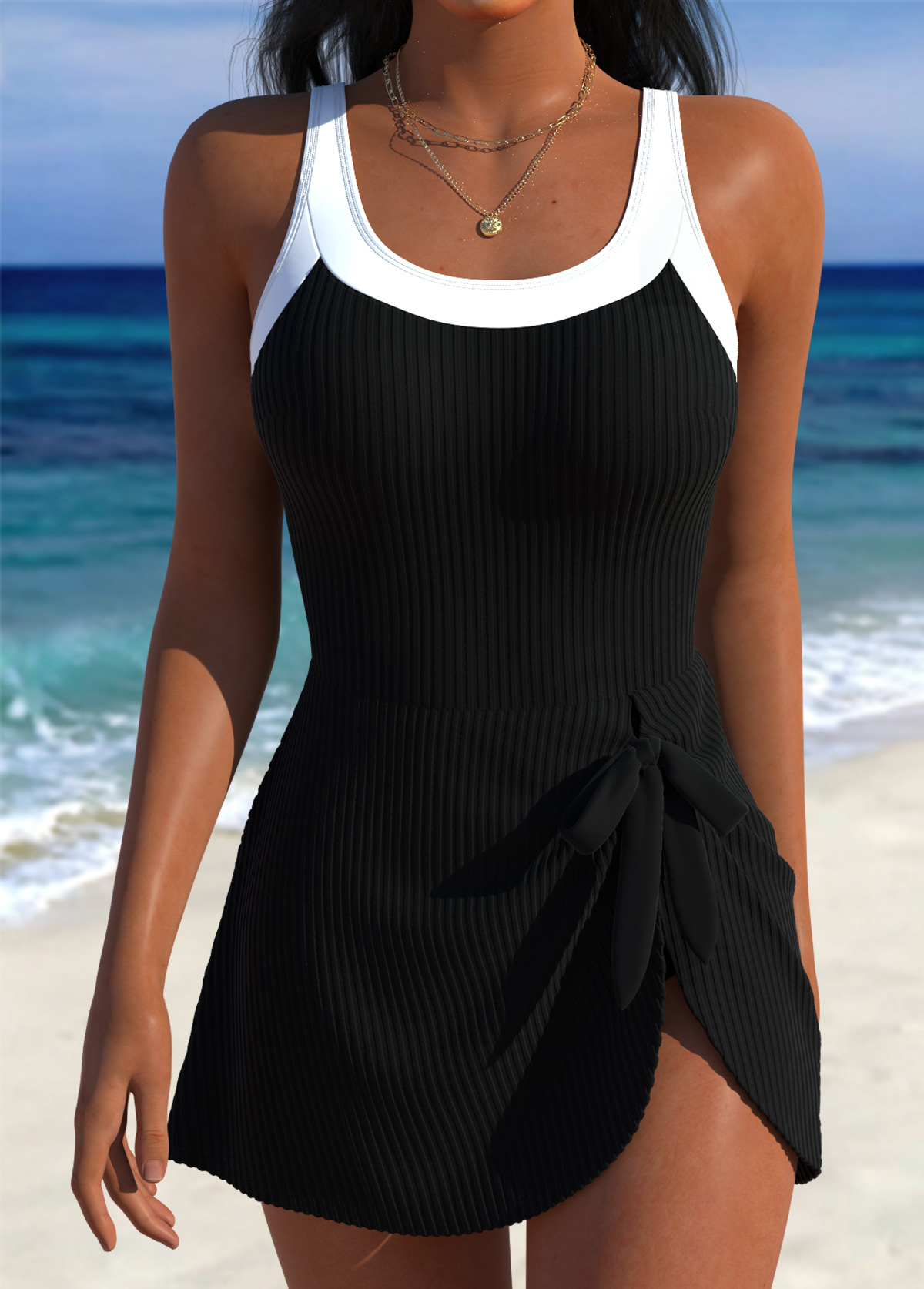 Black Adjustable Tie One Piece Swimdress | picture 