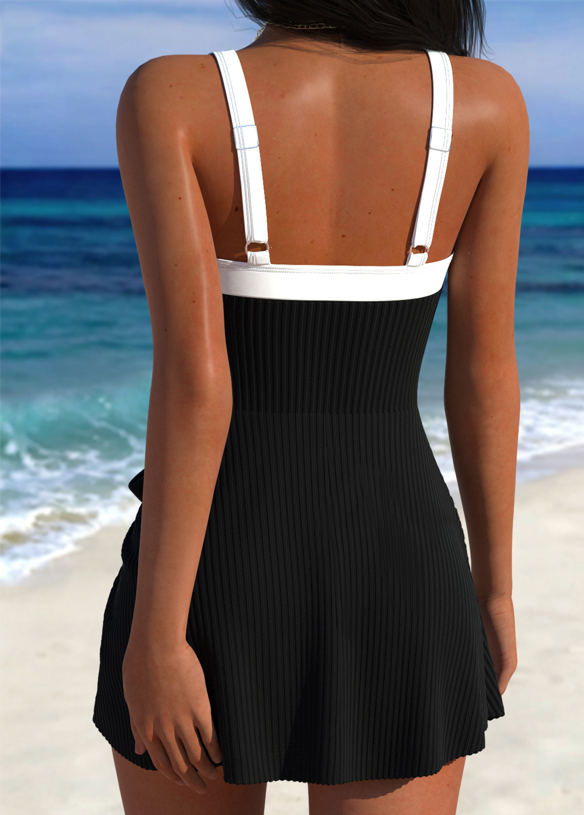 Black Adjustable Tie One Piece Swimdress | picture 2