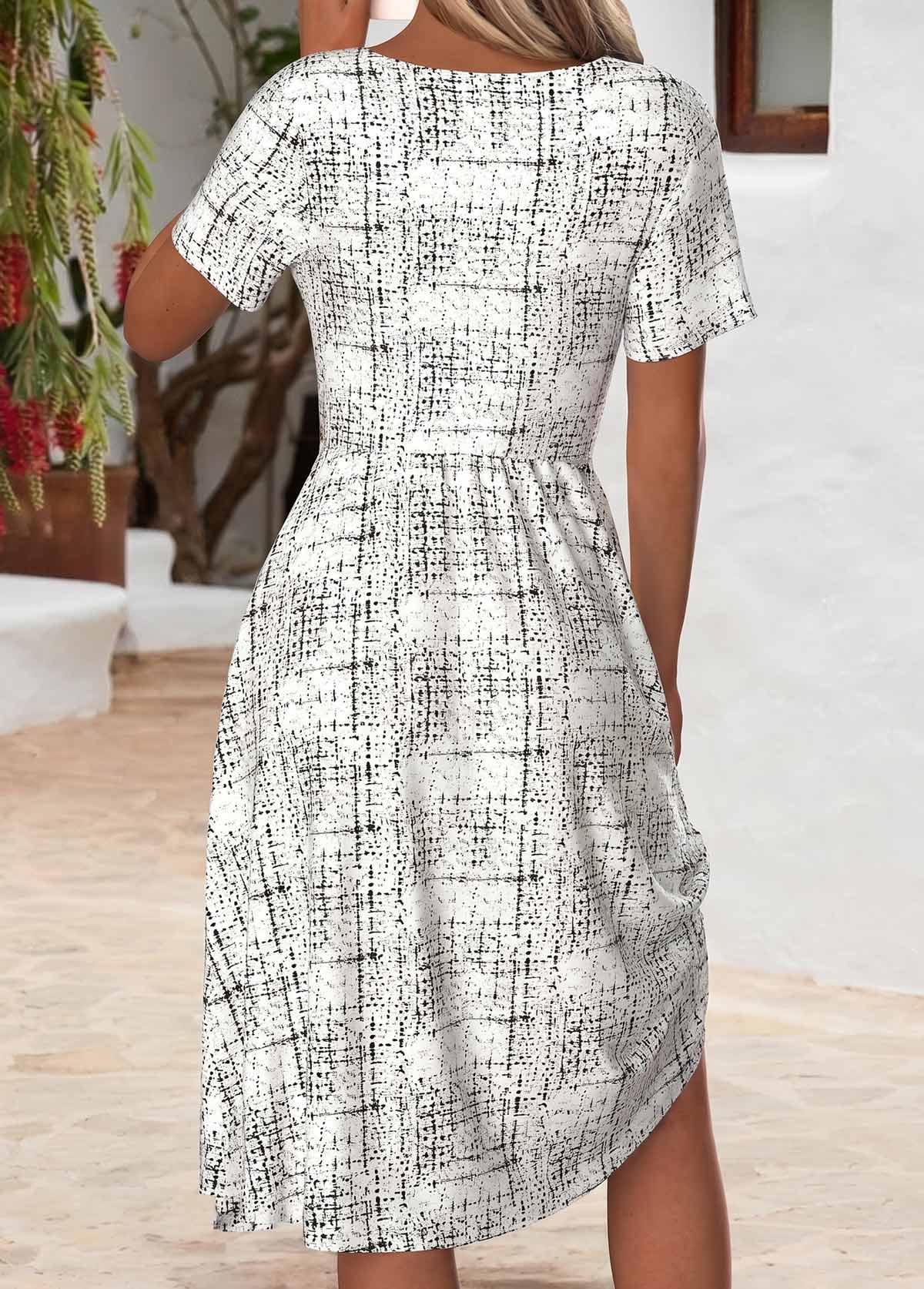 White Geometric Print Tummy Coverage Short Sleeve Dress | picture 