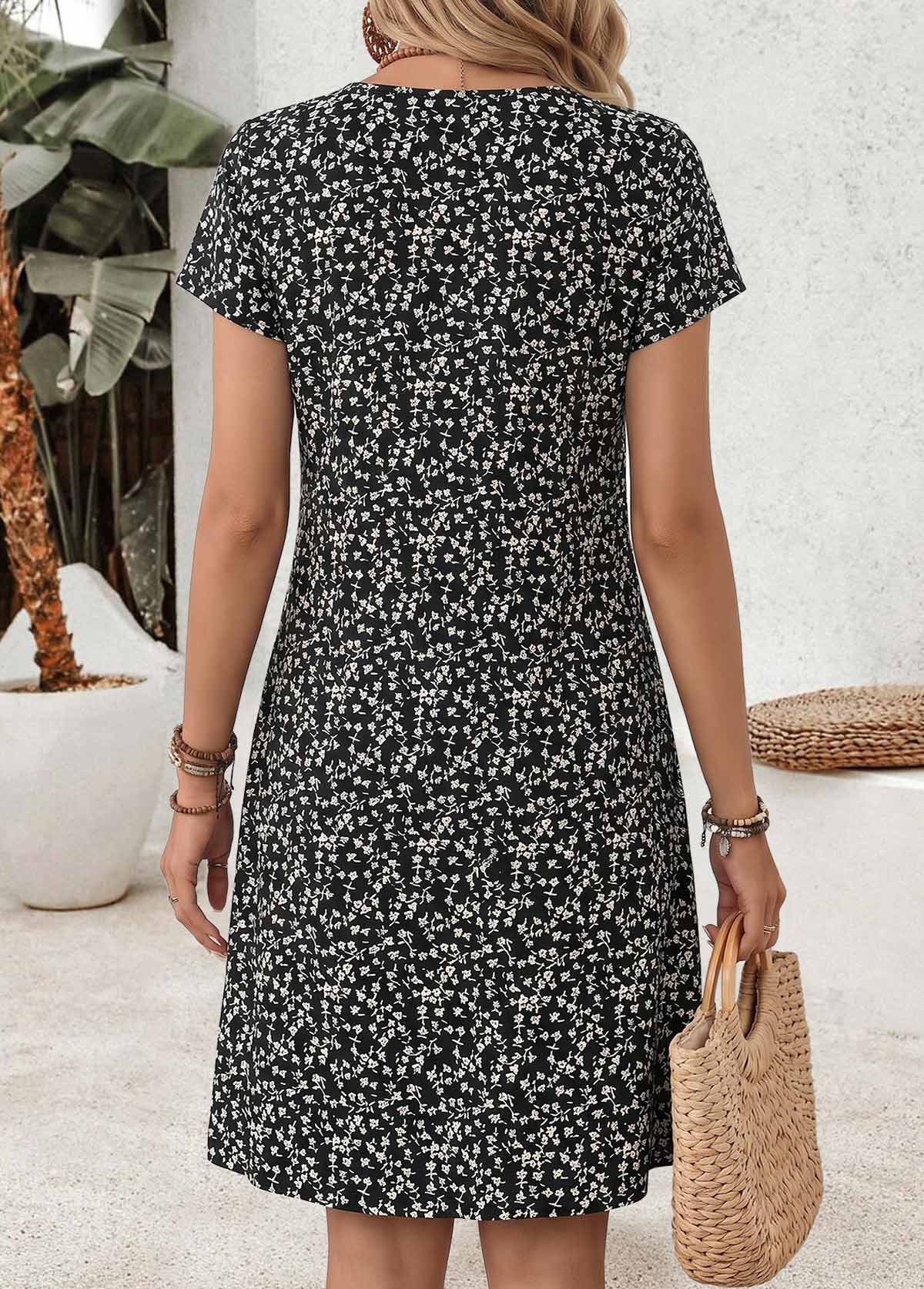 Black Ditsy Floral Print Short Tummy Coverage Dress | picture 