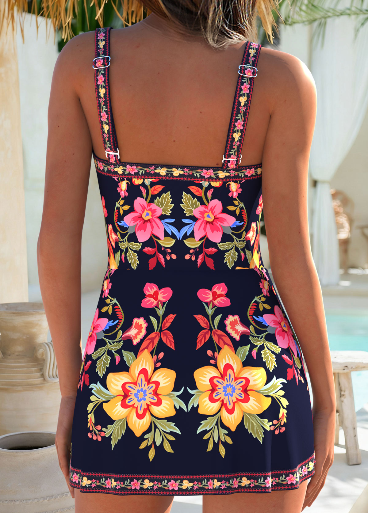 Black Layered Floral Print One Piece Swimdress | picture 