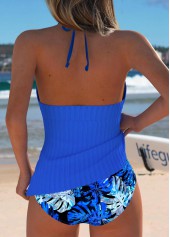 Mid Waisted Leaf Print Royal Blue Tankini Set | thumb picture 