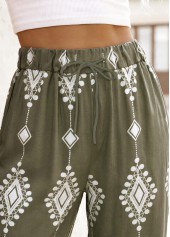 Olive Green Tribal Print Straight Leg Elastic Waist Pants | thumb picture 