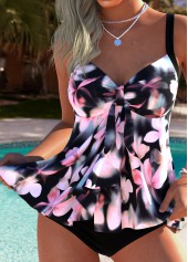 Tummy Coverage Mid Waisted Floral Print Pink Tankini Set