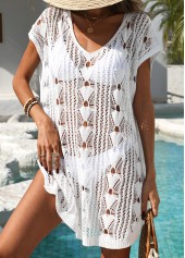 Tummy Control White V Neck Cover Up