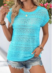Blue Tummy Coverage Short Sleeve Round Neck T Shirt