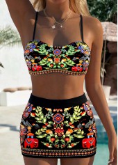Black High Waisted Tribal Print Bikini Set