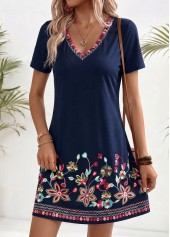 American Flag Navy Floral Print Short Tummy Coverage Dress | thumb picture 