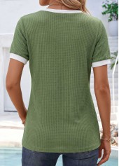 Olive Green Patchwork Short Sleeve Split Neck T Shirt | thumb picture 