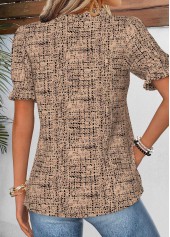 Dark Coffee Geometric Print Tummy Coverage Short Sleeve Blouse | thumb picture 