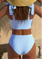 Light Blue High Waisted Bowknot Striped Bikini Set | thumb picture 
