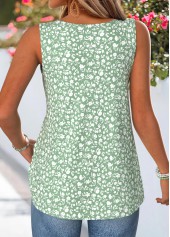 Green Ditsy Floral Print Curved Hem Sleeveless Tank Top | thumb picture 