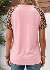 Light Pink Leopard Patchwork Short Sleeve T Shirt | thumb picture 