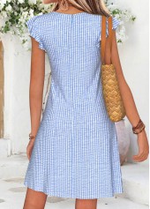 Light Blue Striped Short Shirred V Neck Dress | thumb picture 