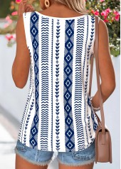 Navy Geometric Print Button Sleeveless Round Neck Tank Top | thumb picture 