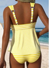 Light Yellow Mid Waisted Tummy Coverage Striped Tankini Set | thumb picture 