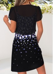 Black Floral Print Short Two-piece Dress and Cardigan | thumb picture 