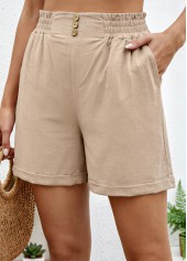 Light Coffee Elastic Waist High Waisted Shorts | thumb picture 