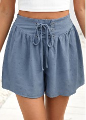 Light Blue Wide Leg Drawastring High Waisted Shorts
