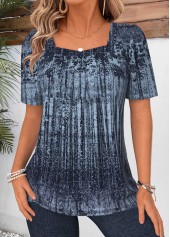 Green Tribal Print Short Sleeve Square Neck T Shirt
