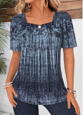 Green Tribal Print Short Sleeve Square Neck T Shirt | thumb picture 