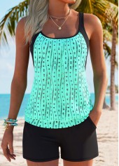 Cyan Mid Waisted Pocket Tankini Set