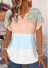Multi Color Striped Tummy Coverage Short Sleeve T Shirt | thumb picture 