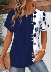 Navy Polka Dot Patchwork Short Sleeve T Shirt | thumb picture 