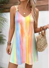 Multi Color Ombre Short Twist Sleeveless V Neck Dress